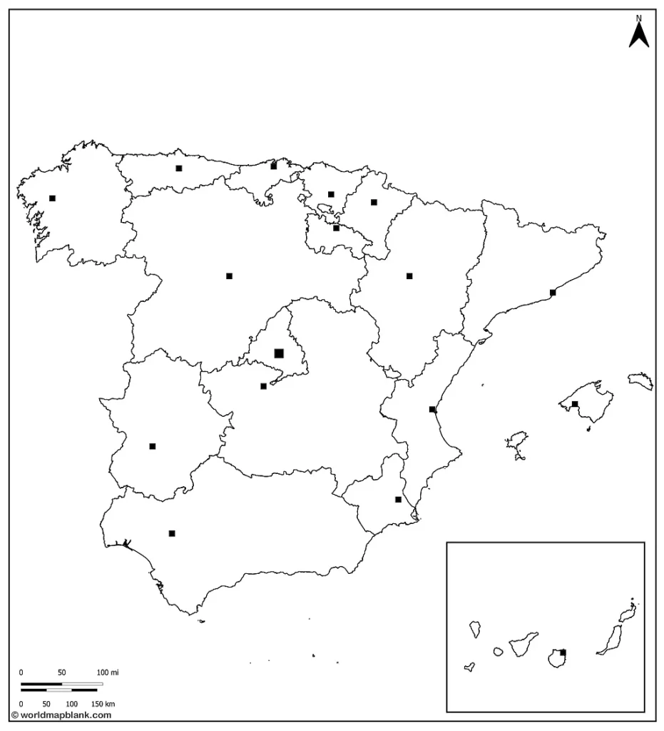 Printable Blank Map Of Spain Outline Map Of Spain PDF 