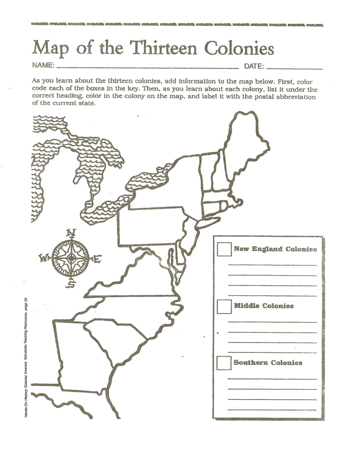 Map Thirteen Colonies Printable