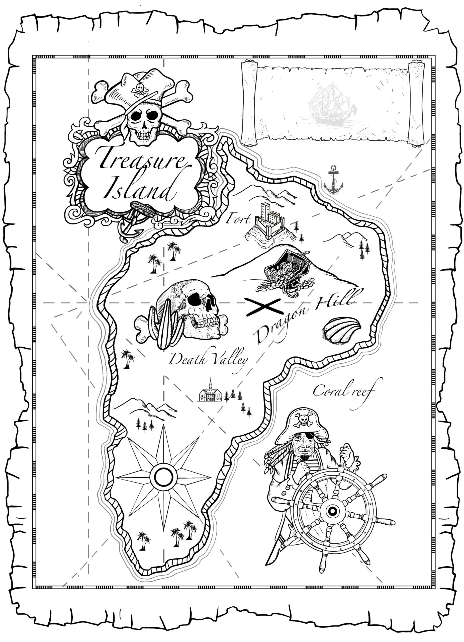printable pirate treasure map colouring sheet instant digital