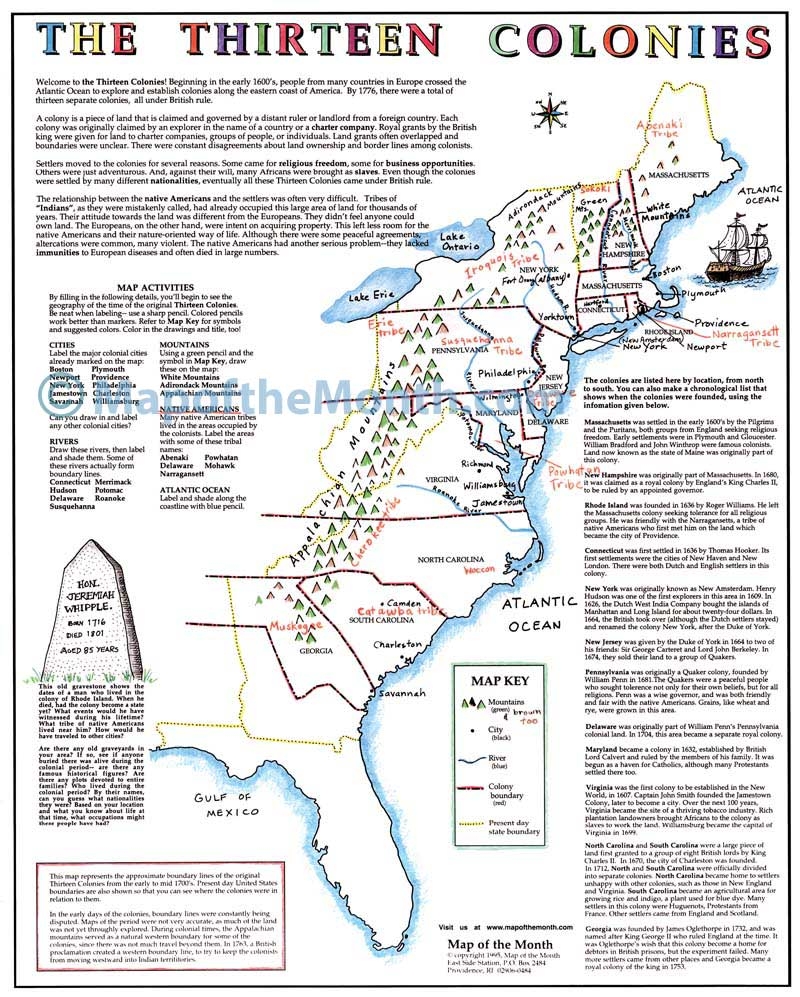 thirteen 13 colonies map