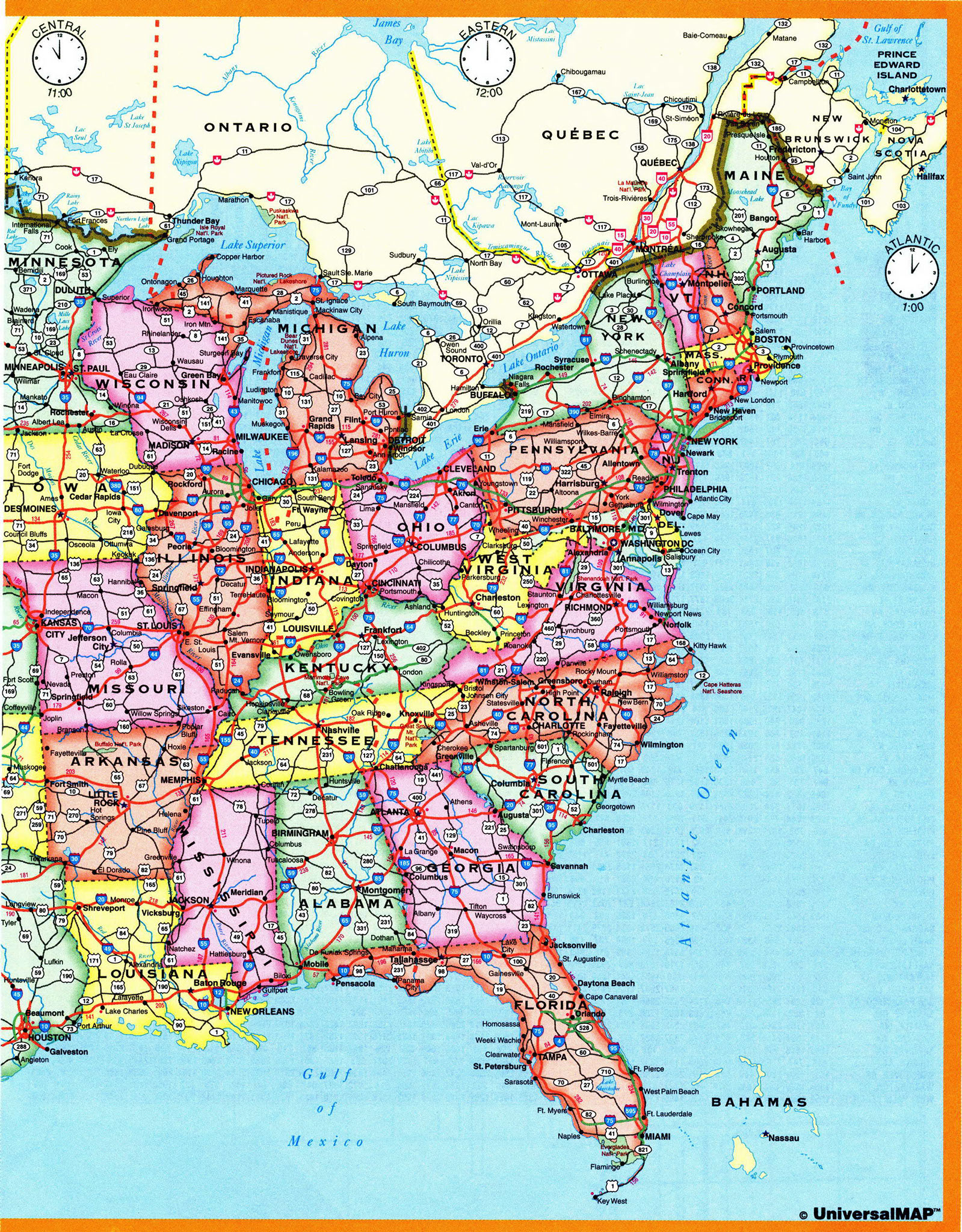 Printable Map With Time Zones Usa