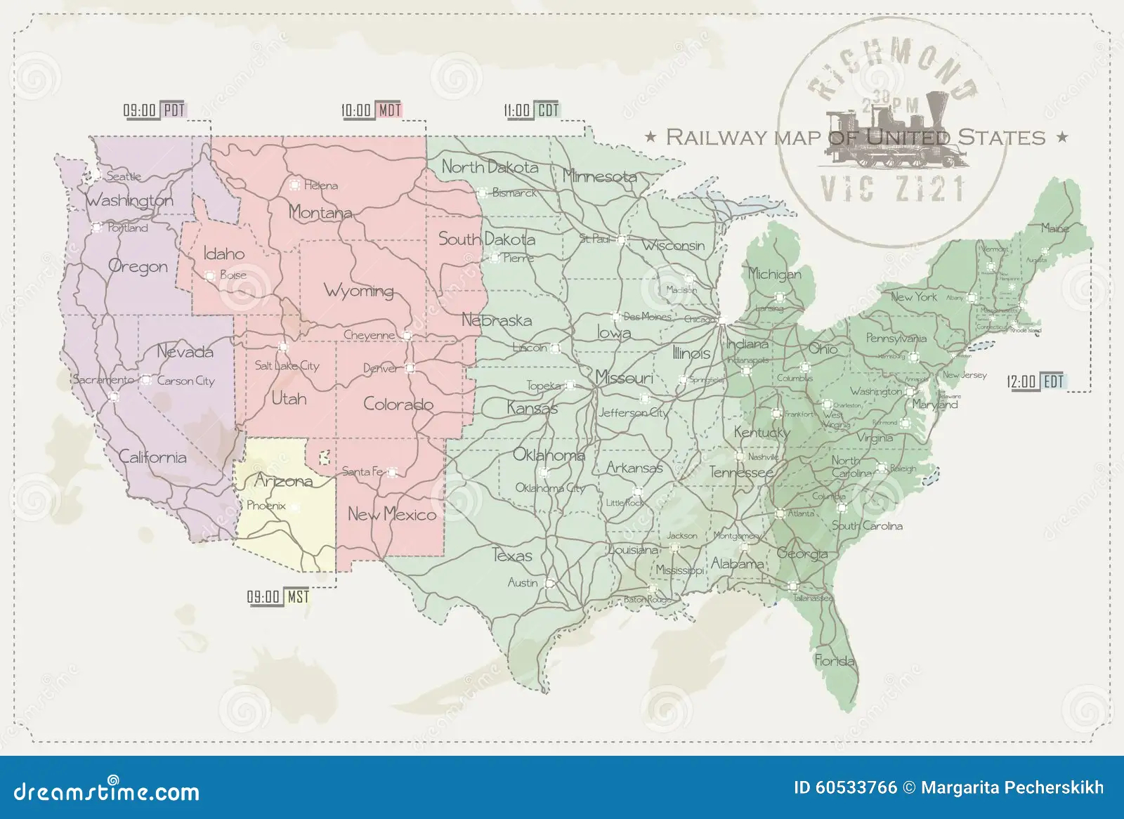 Us Map With States And Time Zones Printable