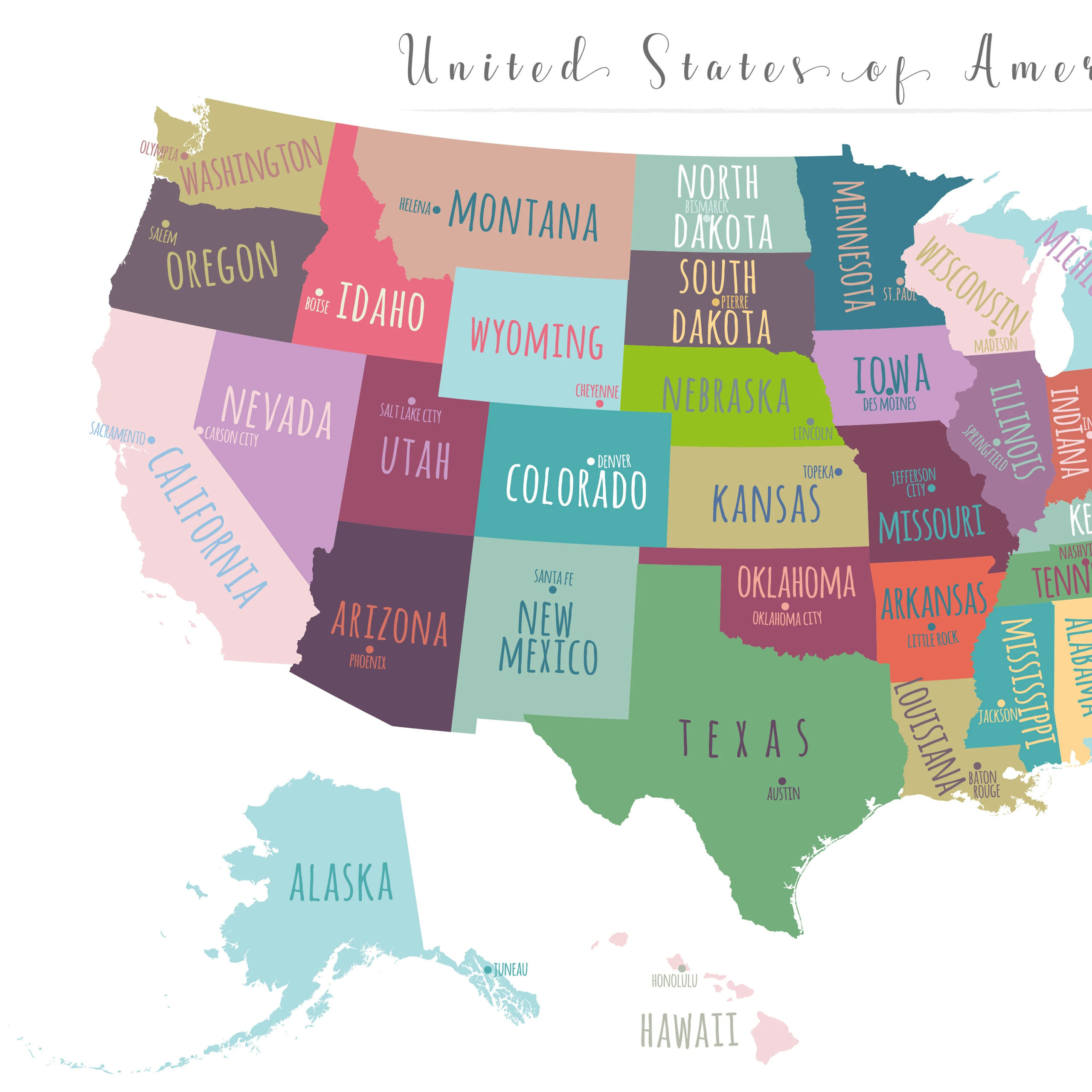 us map capitals wall art printable united states map print usa