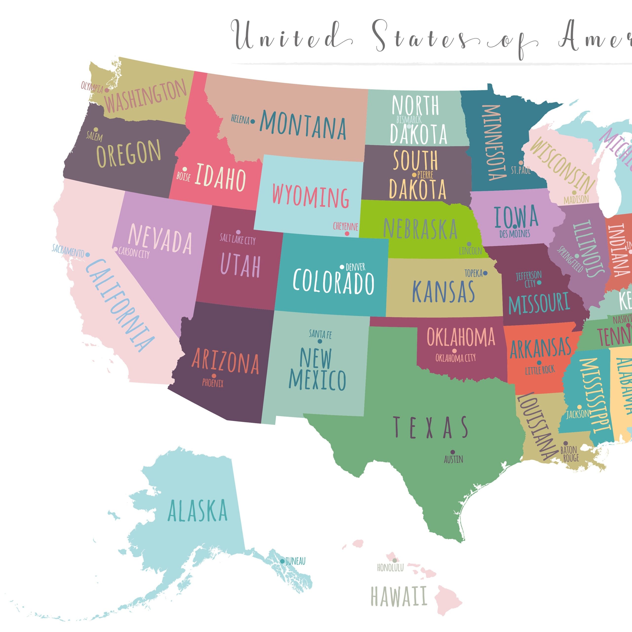State Map With Capitals Printable