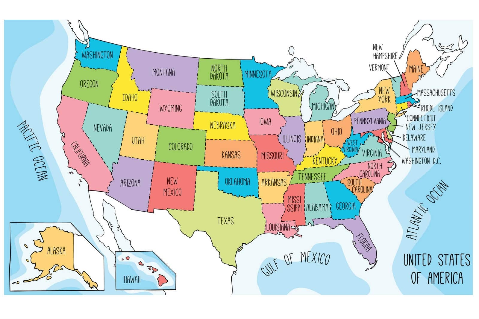 us maps to print and color includes state names at