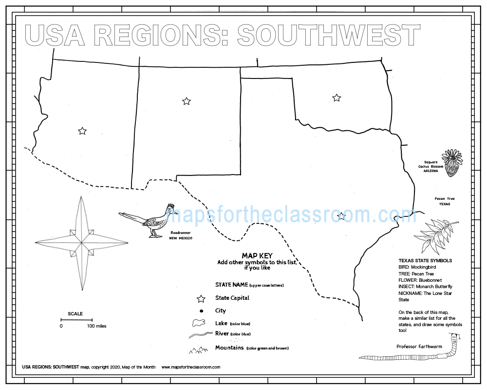 usa regions southwest maps for the classroom