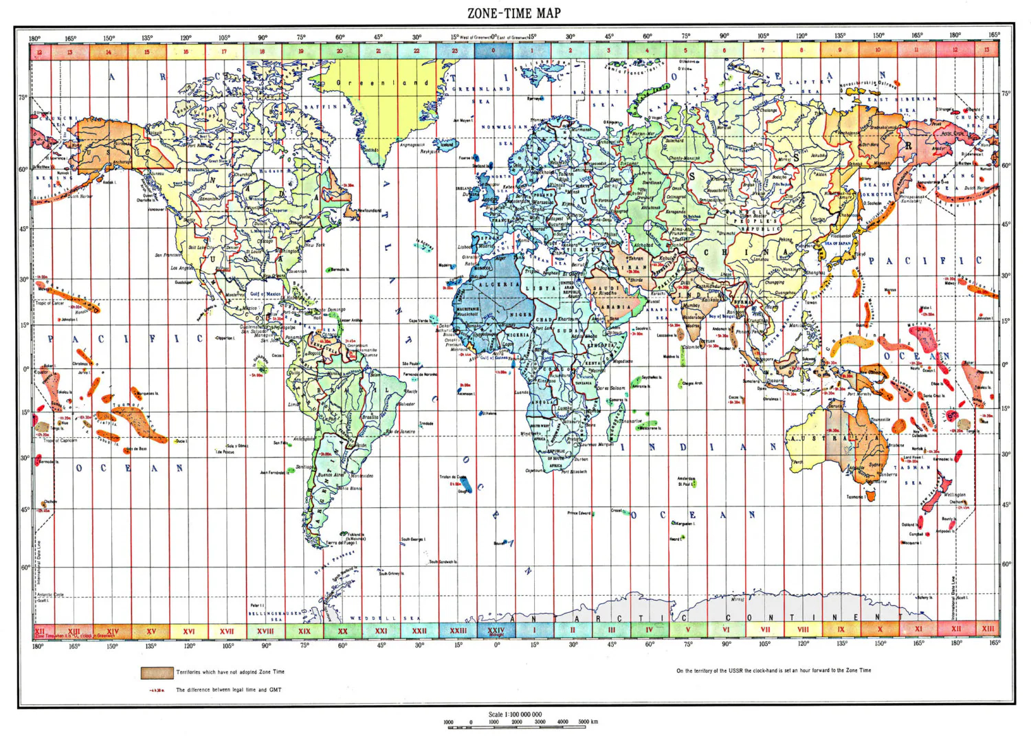 world map of the time zones full color 1893 print poster